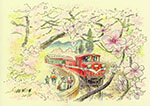 阿里山賞櫻_2_賴英澤 繪_Alishan Forest Railway With Sakura Blossoms_painted by Lai Ying-Tse